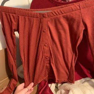 orange/red off the shoulder top